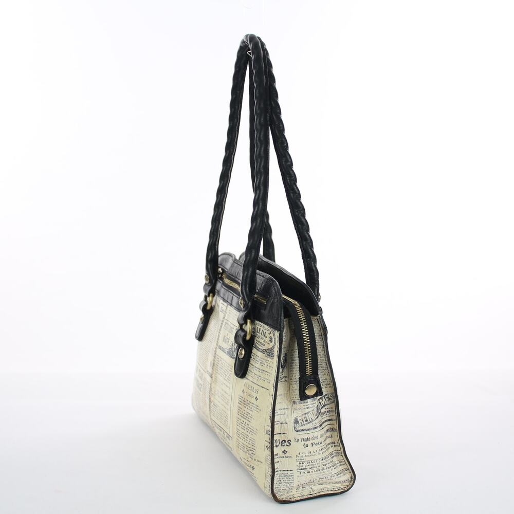 Patricia Nash Calvi Satchel Newspaper Print Leather Shoulder Bag - Picture 4 of 10